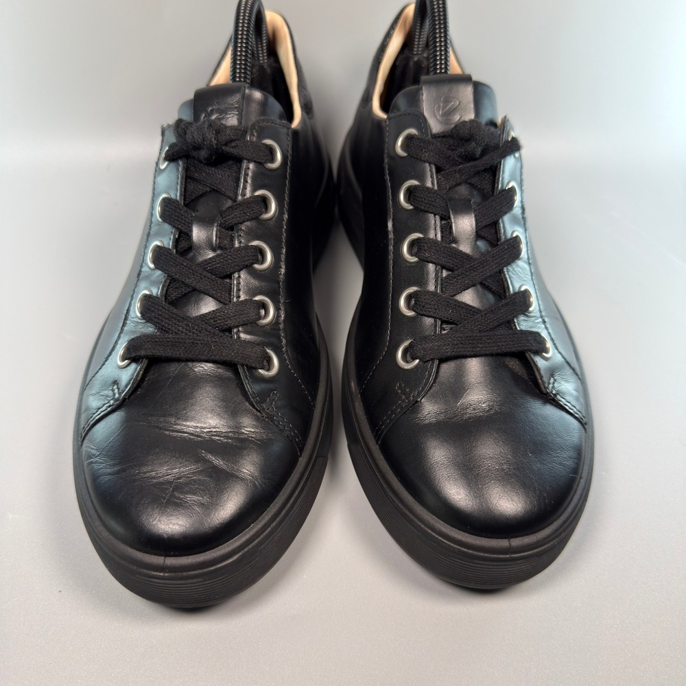 Ecco Street Tray Womens US 9 - 9.5 9 1/2 EU 40 Dress Sneaker Black Leather Lace - Picture 3 of 16
